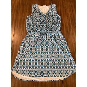 Cabana Life UPF 50+ geo road Map Printed Drawstring Cover-up Dress blue white L
